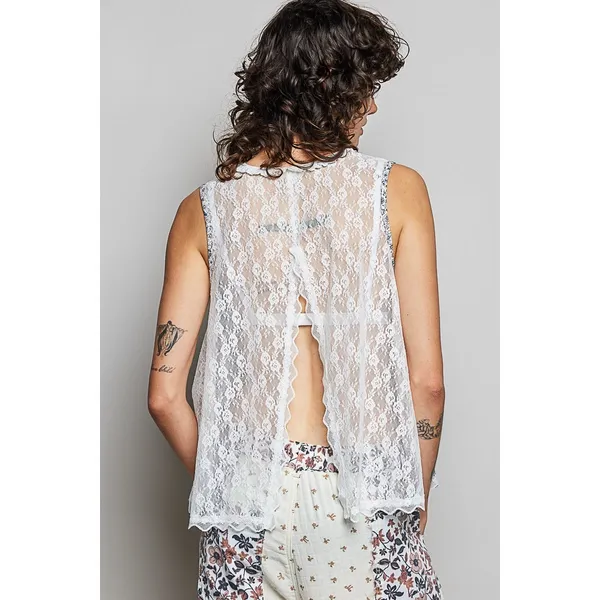 POL Printed Woven Lace Back Round Neck Sleeveless Top - Medium - Image 4