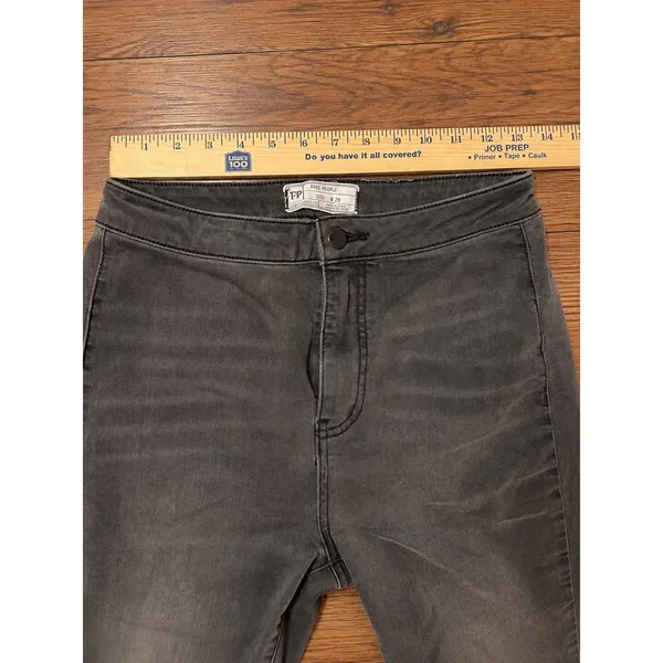 Free People Just Float On Flare Jeans Size 28 Washed Black Charcoal Raw Hem - Image 5