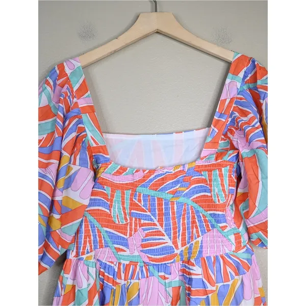 Briton Court Womens XS Colorful Leaf Puff Sleeve Mini Lined Dress - Image 4