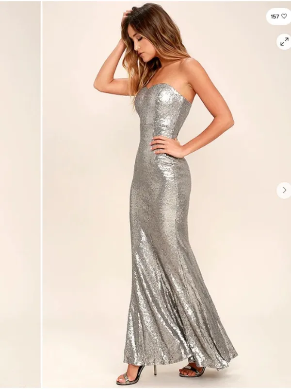 LULU's Sexy Prom Holidays Wedding New Years Shimmer Sparkle Bustier Maxi Gown - Image 3