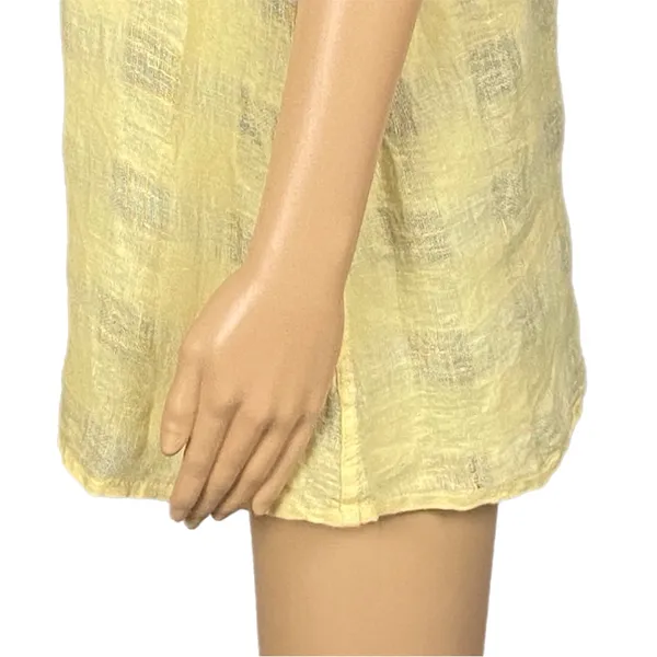 FLAX 100% Linen Yellow Woven Windowpane Check Tank Top Lagenlook Medium FLAW - Image 7