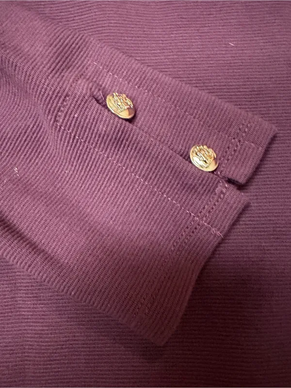 Ann Taylor Burgundy Mock Neck Layered Shirttail Top Large Gold Buttons - Image 6