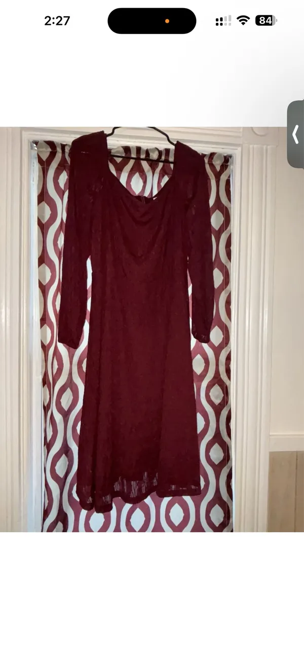 Bloomingdress XL Burgundy Chiffon A-Line Knee Length Dress 3/4 Sleeve Lined Zip - Image 2