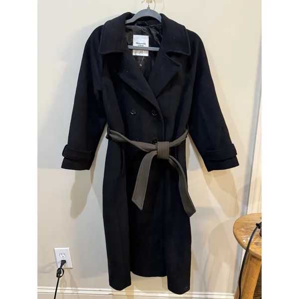 Abercrombie & Fitch Women Black Wool Double Breasted Overcoat Size Medium P - Image 2