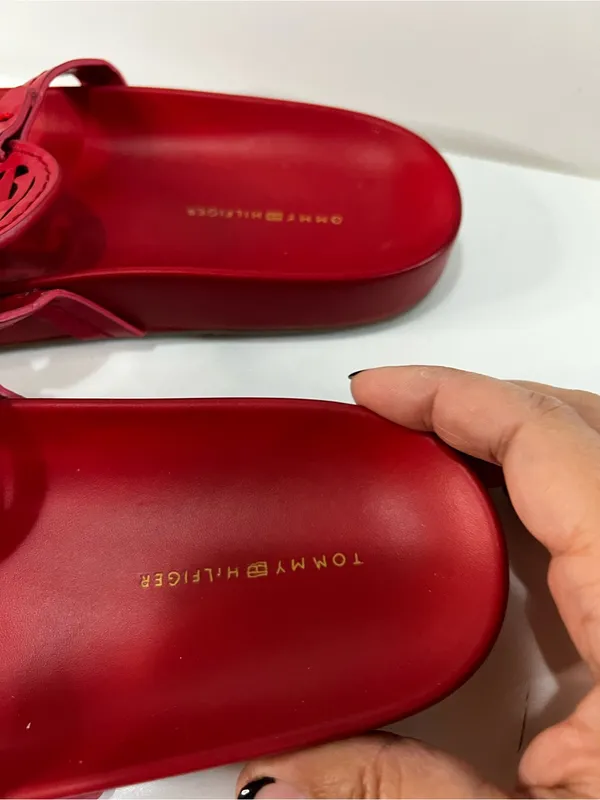 Tommy Hilfiger Relina Red Logo Monogram Thong Slip On Sandals - Image 5