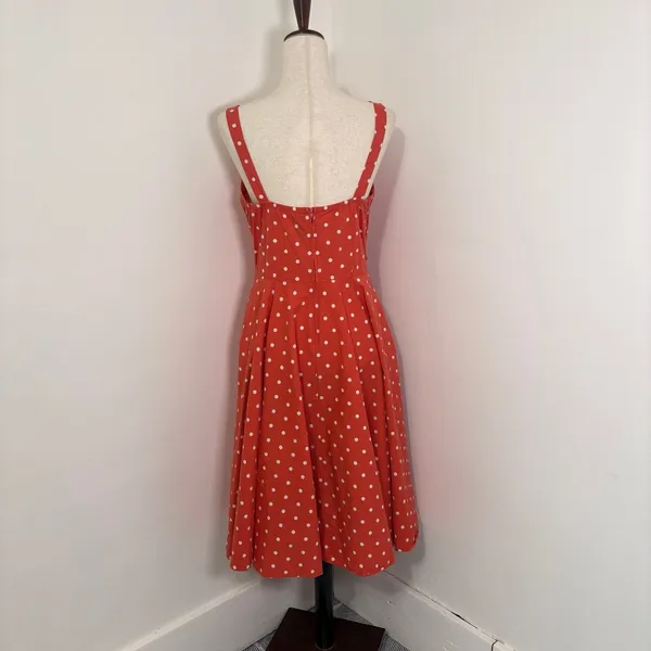 Bailey Blue Coral Polka Dot Fit Flare Swing Dress Sz L - Image 3