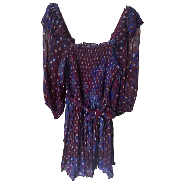 Cleobella Elizabeth Mini Dress‎ Size XS Purple Confetti Metallic Bubble Sleeve - Image 3