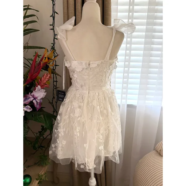 Lulus Classic Romance White 3D Floral Applique Tie-Strap Mini Dress - Image 11