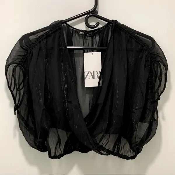 ZARA METALLIC THREAD SHEER CROP TOP in Black Gold, Size XS, NWT - Image 7