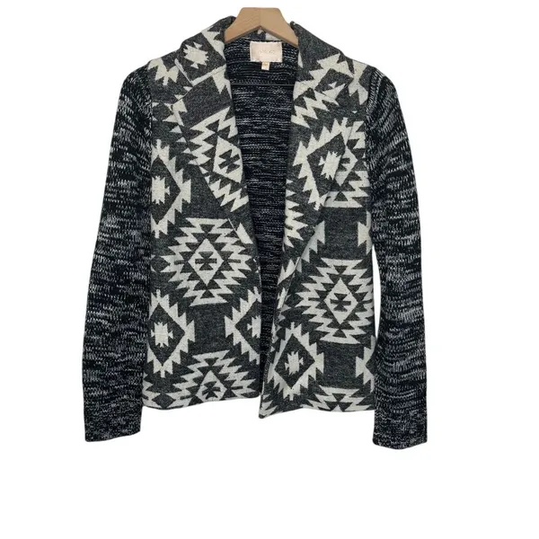 SKIES ARE BLUE Women's Medium Knit Blazer Aztec Southwest Black White Cardigan - Image 2