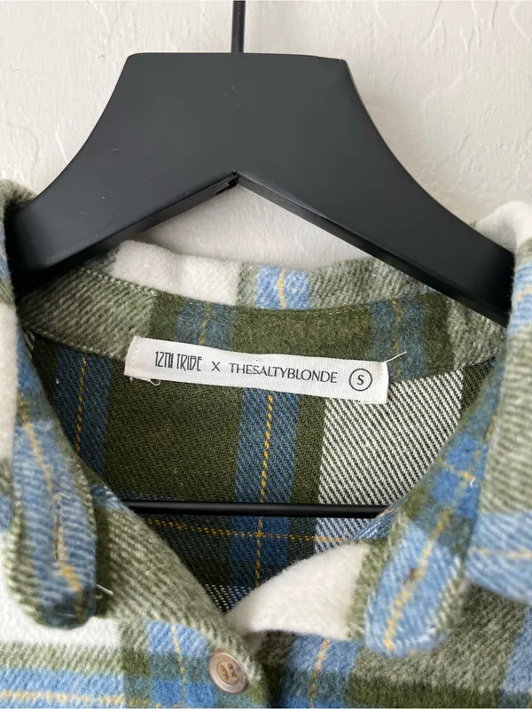 12th Tribe x Salty Blonde Oversized Plaid Flannel Shacket Full Button Front S - Image 3