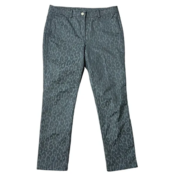 Worth New York 6 Pants Grey Leopard Print Stretch Straight Leg Tonal Casual Chic - Image 2