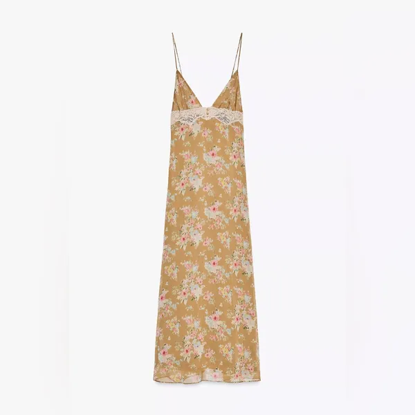 NWT Zara Floral Lace Slip Dress Lingerie-Inspired Midi Dress Spaghetti Strap XS - Image 7