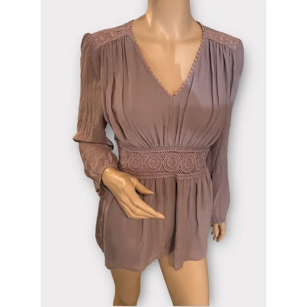 Entro‎ Boho Tunic Top Pleated Front Crochet Size Small - Image 3