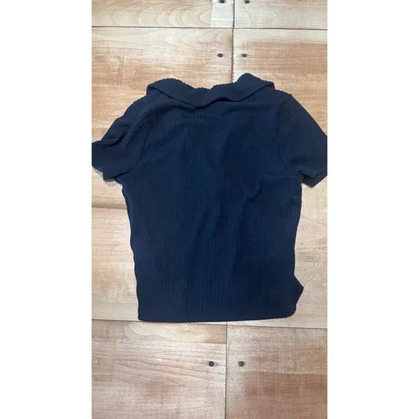Hollister Must-Have‎ Collection Black Ribbed Collared Baby Tee Shirt Small - Image 4