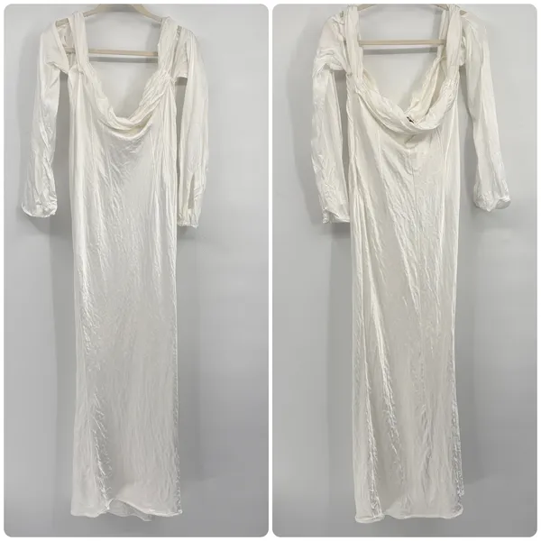 MESHKI Womens Giselle Off Shoulder Cowl Neck Elegant Bridal Midi Dress XXL White - Image 4