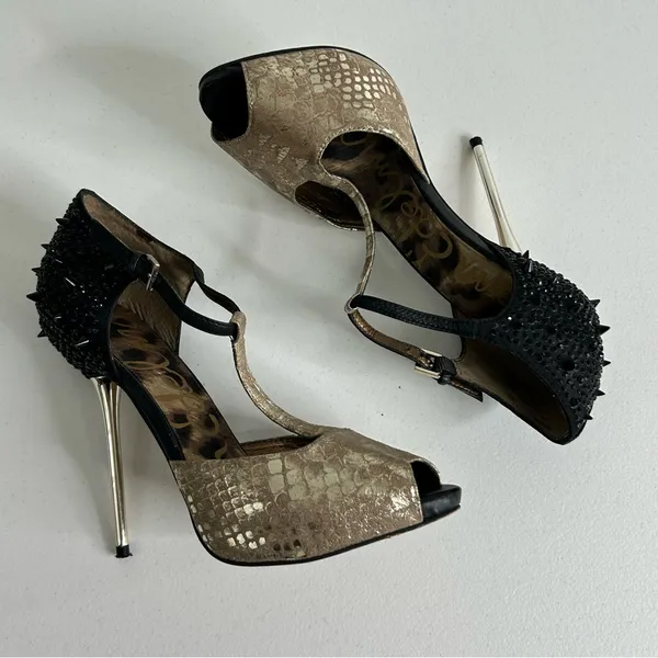 Sam Edelman Scarlett Black‎ and Gold Heels Size 7.5 - Image 7