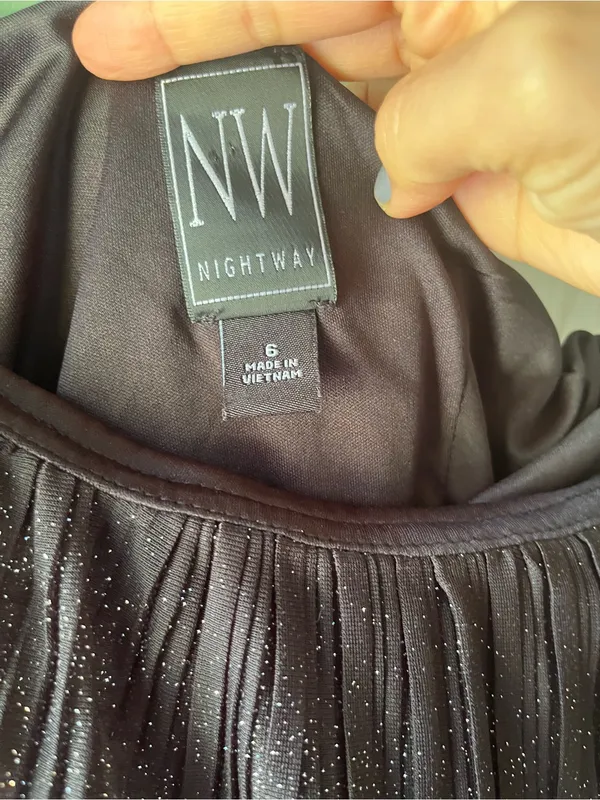 Night Way Collections One-Shoulder Black Sparkle Ruffle Dress - Image 5