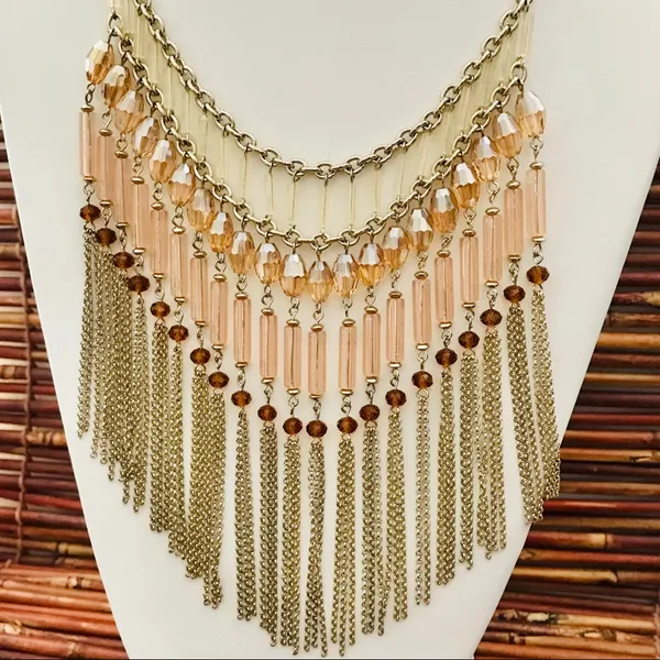 Chico’s Tassel Bibb Necklace Glass Beading - Image 3