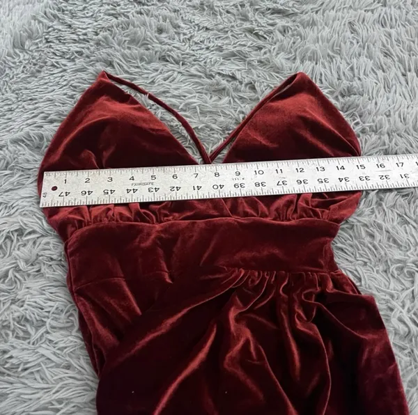 Burgundy Merlot Velvet Formal Mermaid Dress Maxi Strap Womens XS Small Formal - Image 3