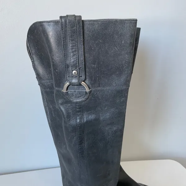 Frye Jamie Ring Tall Distressed Black Leather Riding Boots Size Women's 9 - Image 7