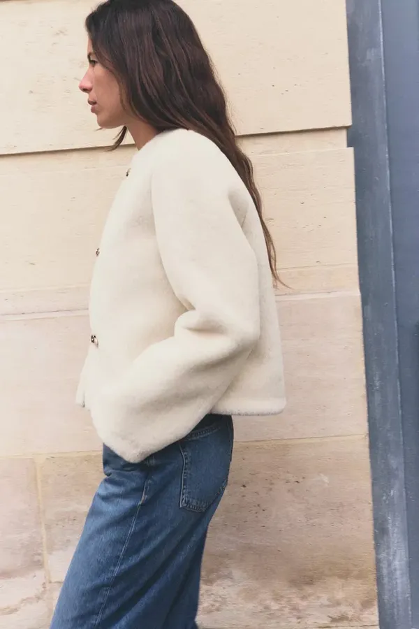 Zara Jacket coat teddy fur ivory cream cropped toggle  - Image 17