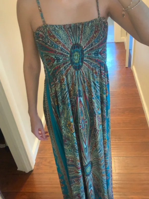India Boutique Teal Multicolor Paisley Maxi Dress - Image 2
