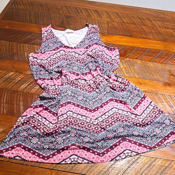 French Grey Womens L Pink Chevron Knit V Neck Dress - Image 2
