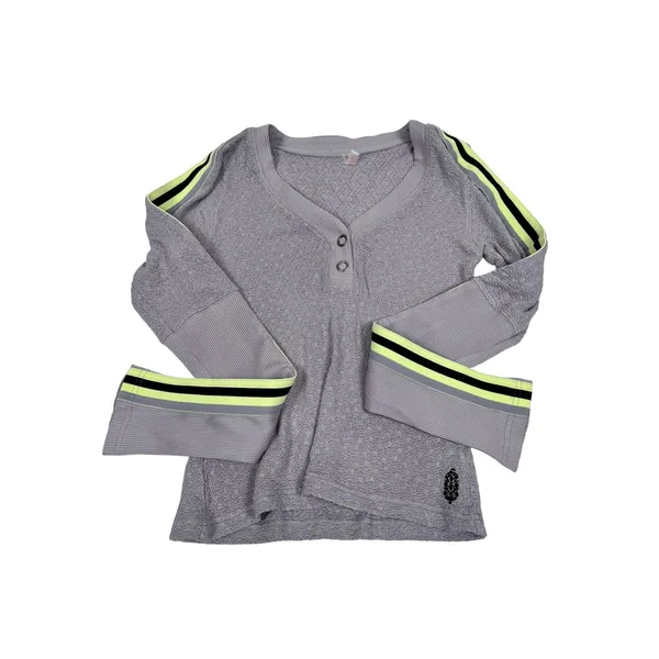 Free People Movement Recovery Layer Long Sleeve Henley Top Purple Neon Stripe M - Image 2