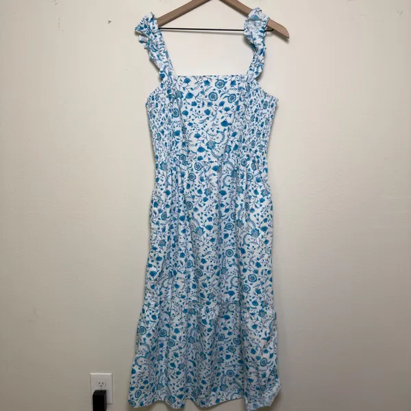 Draper James Women Midi Dress XXL Blue Floral Smocked Cottage Flutter‎ Sleeve - Image 2