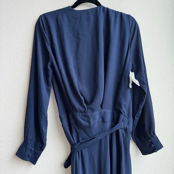 NWT Fame And Partners Long Sleeve Navy Blue Maxi Wrap Cocktail Ball Dress Size 4 - Image 6