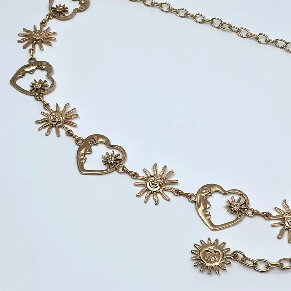 Celestial Gold Sun Heart Crescent Moon Chain Belt, Fits 20–39.5 Inches, X7GA1158 - Image 8