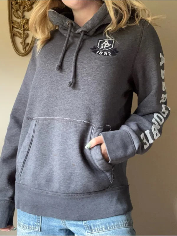 Abercrombie & Fitch Grey Pullover Hoodie with Sleeve Logo - Image 7