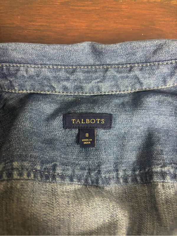 Talbots Denim Shirt Dress Size 8 Sleeveless Button Front Utility Y2K - Image 3