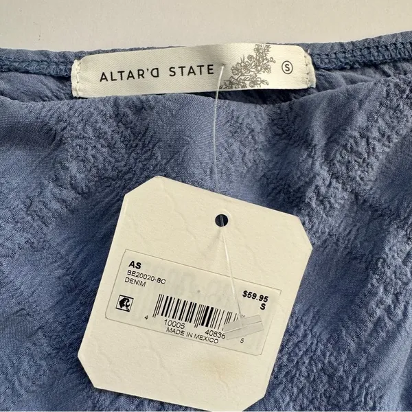 Altar'd State Blue Meadow Tiered Peplum Blouse Size Small NWT - Image 3