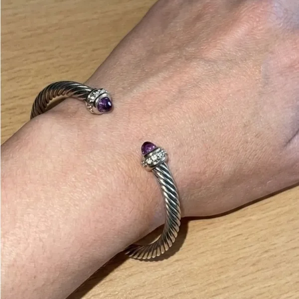 Silver Cable Bracelet with Amethyst Accents - Image 4