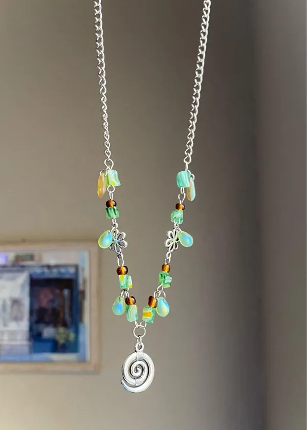 Handmade quality glass beads & flower fairy boho cottage whimsical dangle earrings & necklace set💐🍃 - Image 7