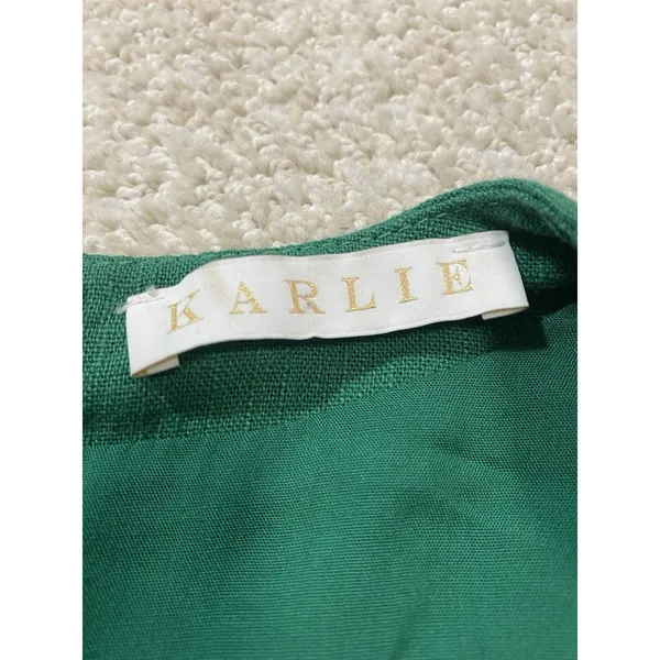 Karlie Emerald V-Neck Ruffle Mini Dress Size S 90% Ramie 10% Cotton 100% Rayón - Image 9