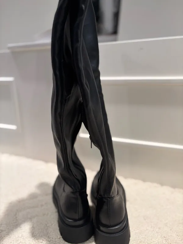 Black Over-the-Knee Square Toe Chunky Lug Sole Boots Size 6 - Image 3