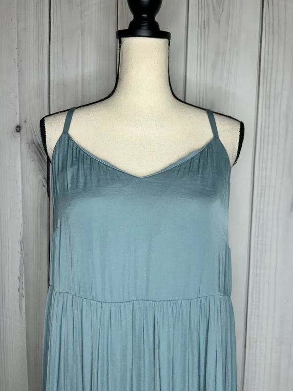 Soma WKND Tiered Satin Maxi Bra Dress Sz L Adjustable Straps Mineral Green - Image 2