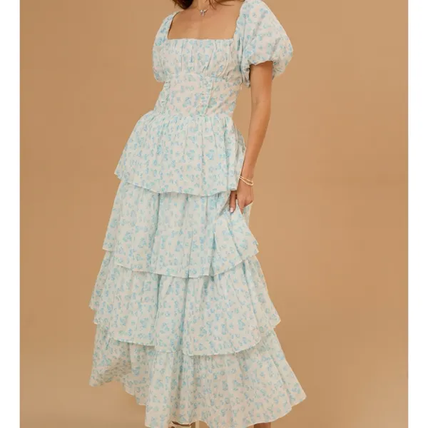 NEW Altar’d State Blue Floral Layered Maxi Dress Size Medium NWT - Image 3