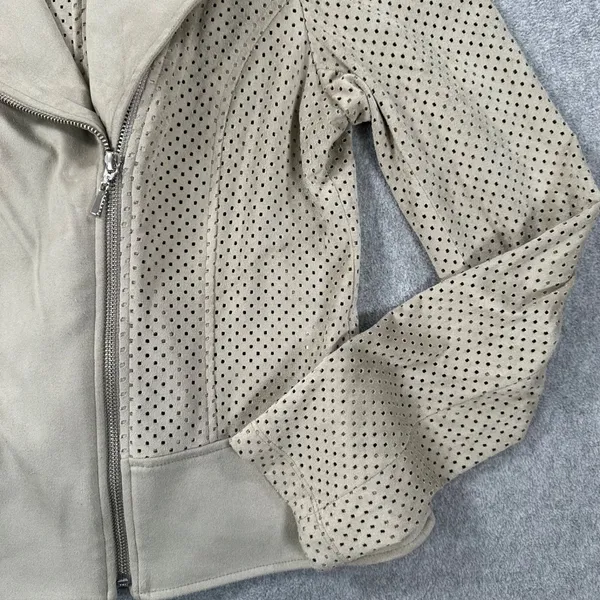 Iris Setlakwe Perforated Suede Moto Jacket Zip Up Women's 8 Beige Long Sleeve - Image 5