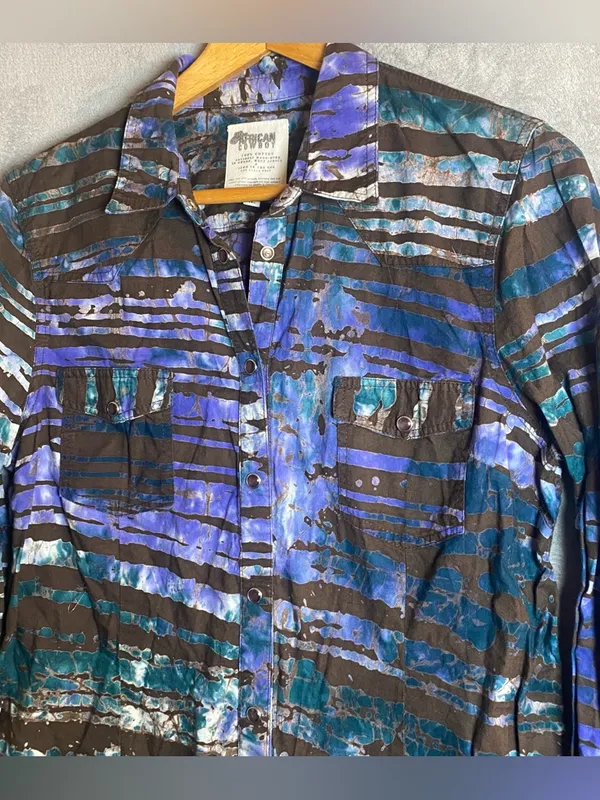 African Cowboy Vintage Abstract Striped Button-Up Shirt‎ Western cowboy size 12 - Image 4