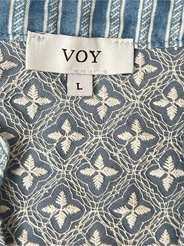 Boho Blue Patterned Short-Sleeve Tunic Top - Lightweight Peasant Style - Image 5