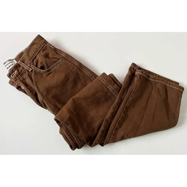 Reformation • Cowboy Straight Chocolate Wash Jeans with White Stitching - Image 3
