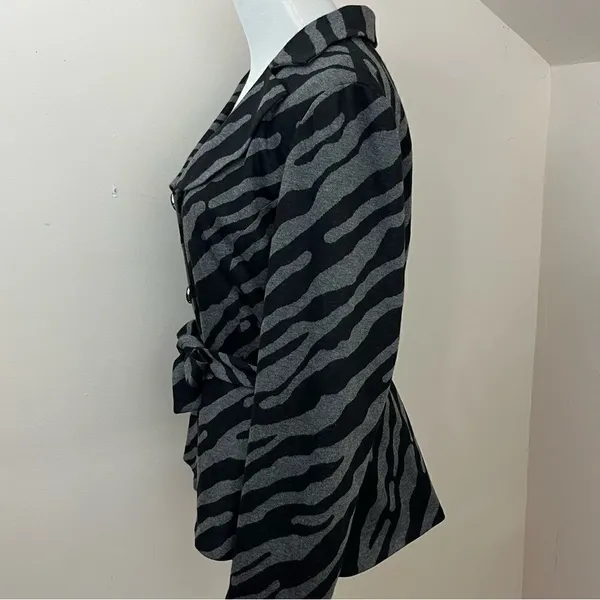 Sandro Sportswear Zebra Print Belted Blazer Jacket Black Gray L - Image 2