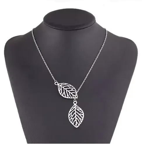 Beautiful Silver Double Leaf Stranded Necklace, Fashion Jewelry Woman's, Gift - Image 2