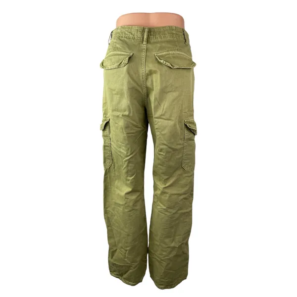 Zara Women's Green High Rise Military Barrel Wide Leg Cargo Denim Jeans Pants 2 - Image 4