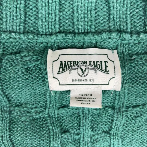 American Eagle Cardigan Sweater Womens Small Green V Neck Cable Knit Button - Image 2