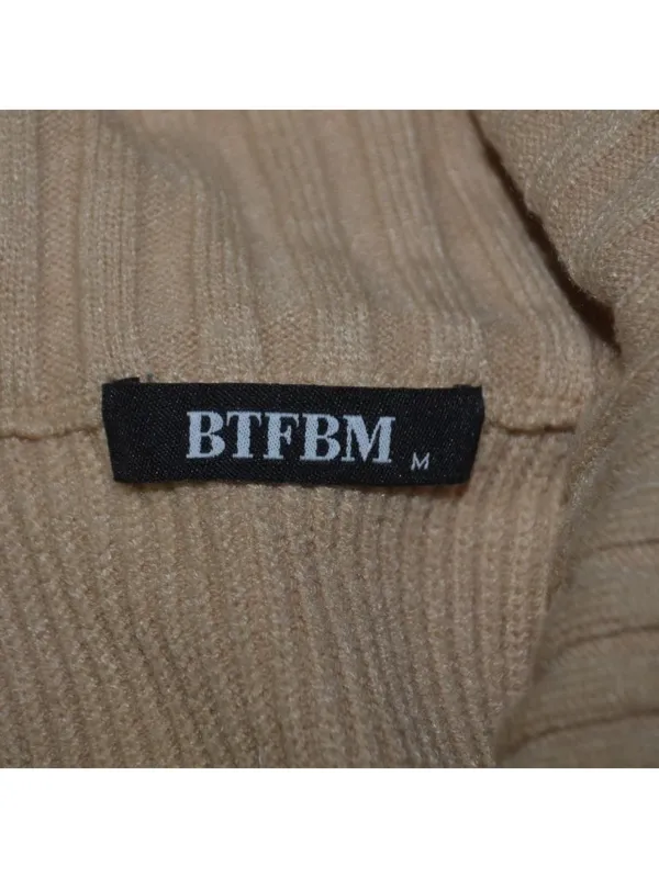 BTFBM Womens Tan Ribbed Knit High Neck Quarter Zip Sweater Size M So Soft Casual - Image 8